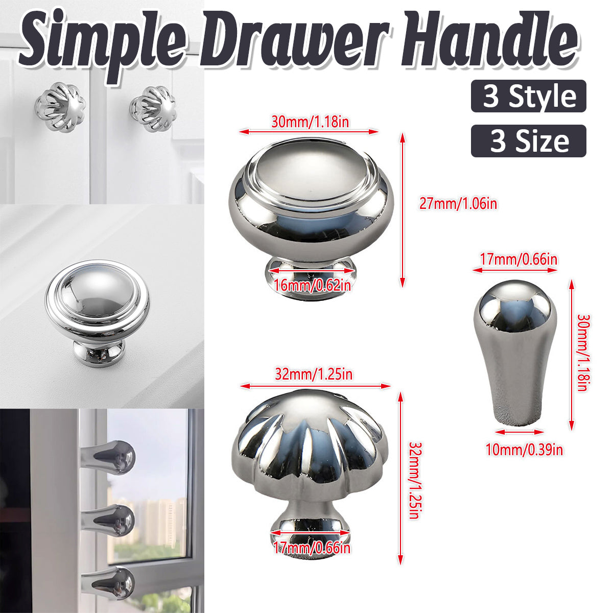 Bright Silver Copper Cabinet Knob Single-Hole