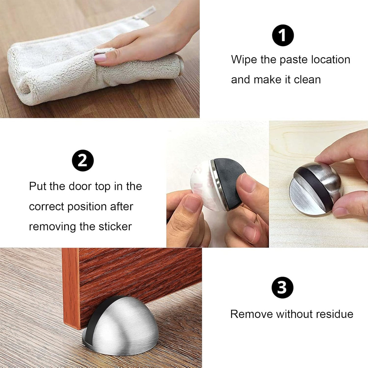 Brushed Stainless Steel Floor-mounted Stoppers 45x45x27mm