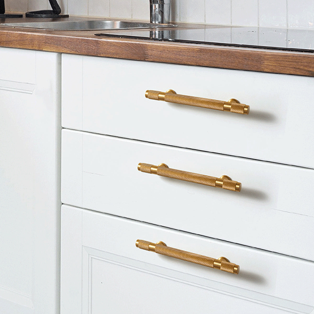 Anti-Slip Textured Brushed Brass Cupboard & Cabinet Door Pull Handle 50–213mm