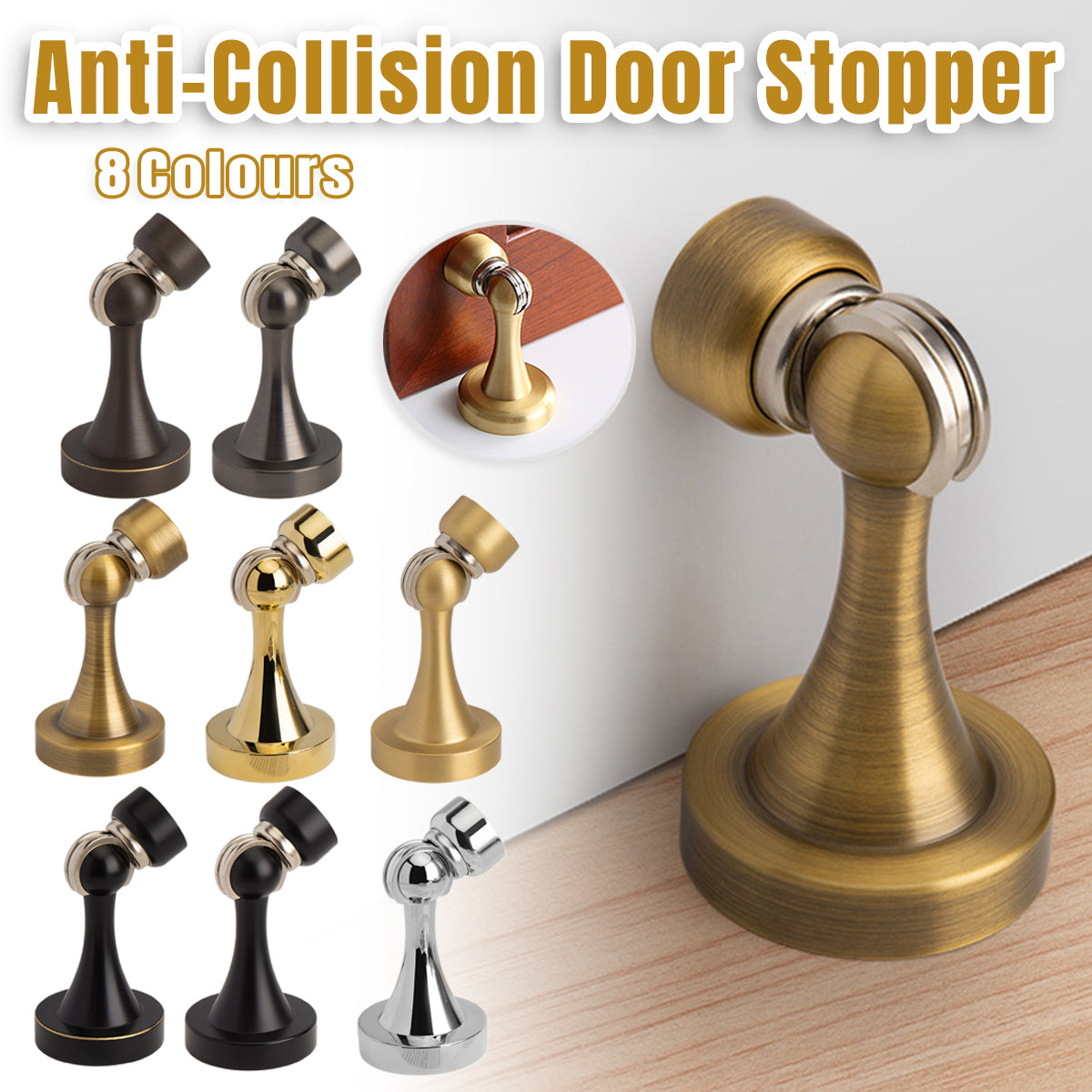 Bright Gold Magnetic Door Stopper for Wall or Floor Mount