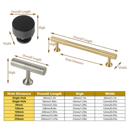 Vertical Grain Metal Cabinet Handles with Multiple Sizes