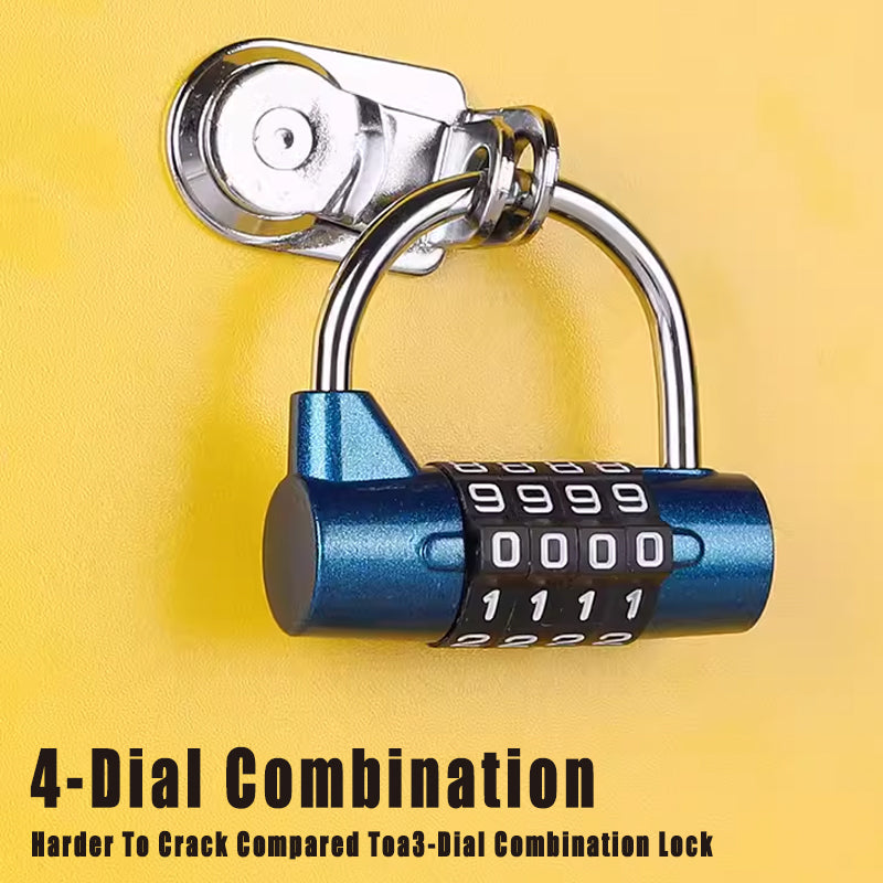 Blue Coated Zinc Alloy 4-Digit Combination Padlock Wide Shackle
