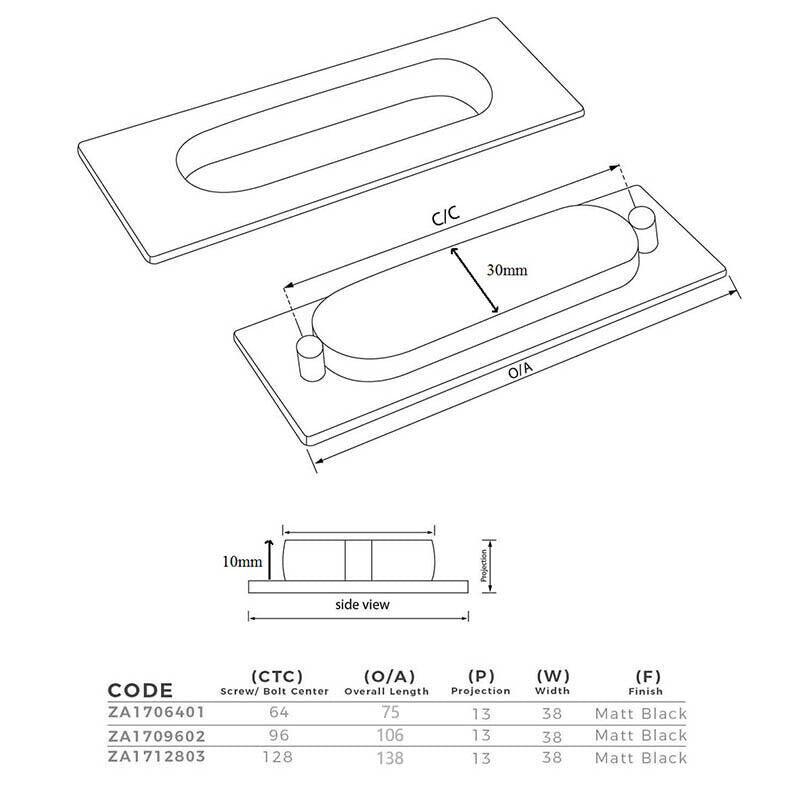 Matte Black Zinc Alloy Interior Sliding Handle