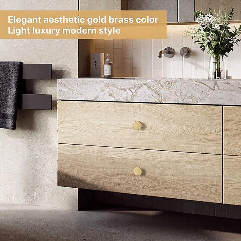 Gold Finish Solid Brass Round Cabinet Knobs Single-Hole Pulls