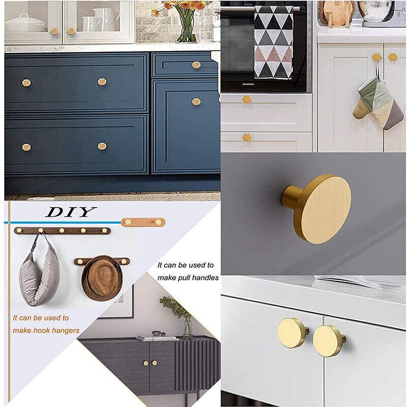 Gold Finish Solid Brass Round Cabinet Knobs Single-Hole Pulls