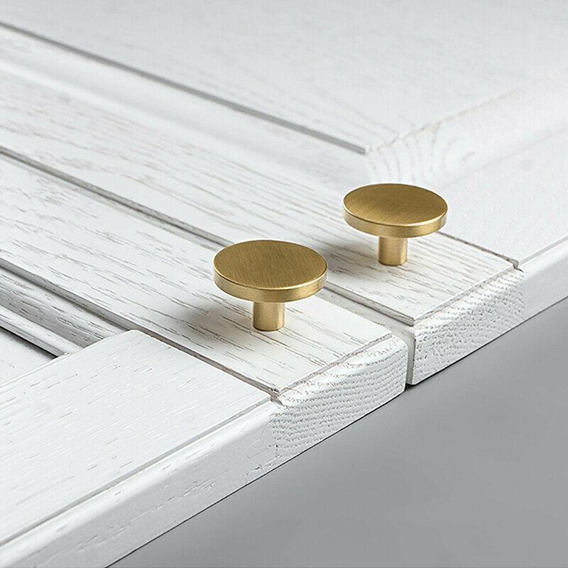 Gold Finish Solid Brass Round Cabinet Knobs Single-Hole Pulls