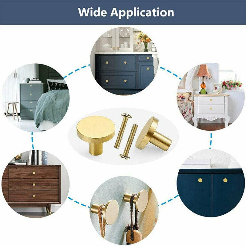 Gold Finish Solid Brass Round Cabinet Knobs Single-Hole Pulls