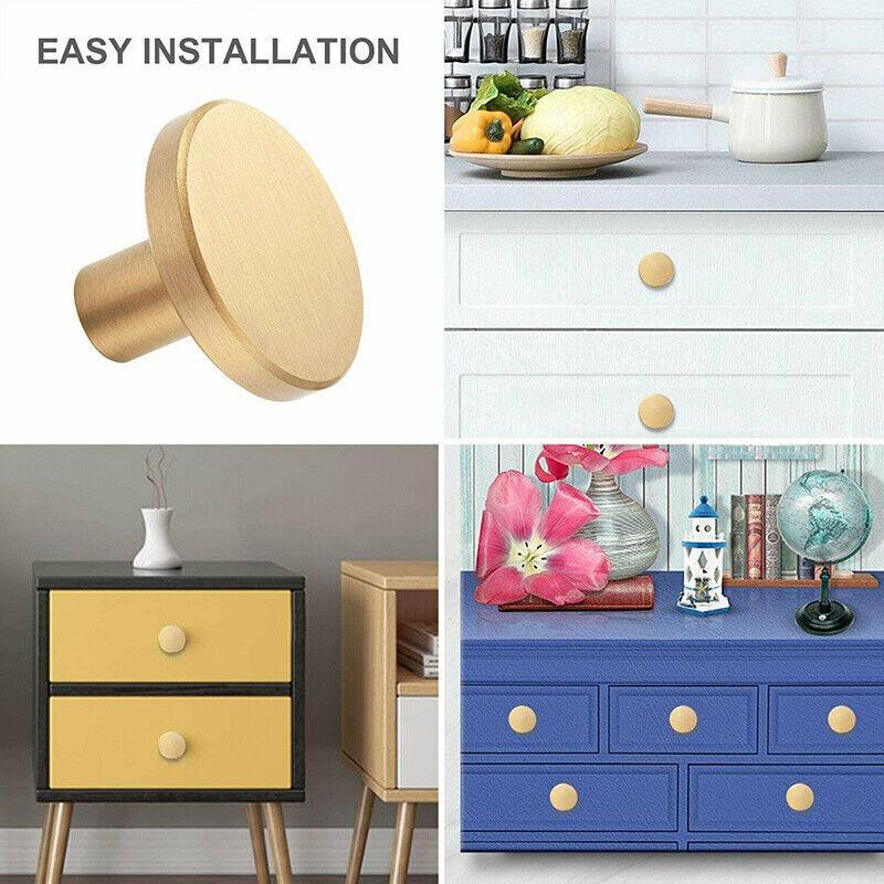 Gold Finish Solid Brass Round Cabinet Knobs Single-Hole Pulls