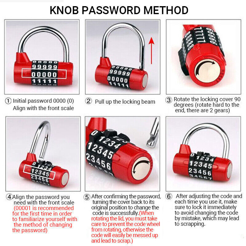 Red Coated Zinc Alloy 4-Digit Combination Padlock Wide Shackle