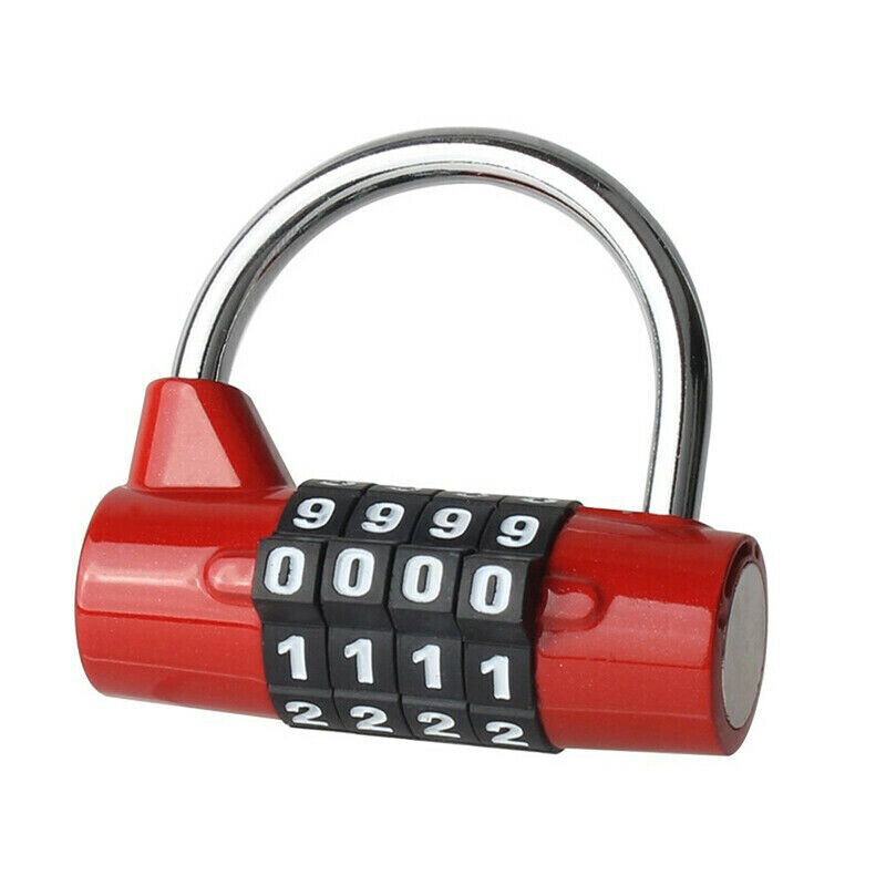 Red Coated Zinc Alloy 4-Digit Combination Padlock Wide Shackle