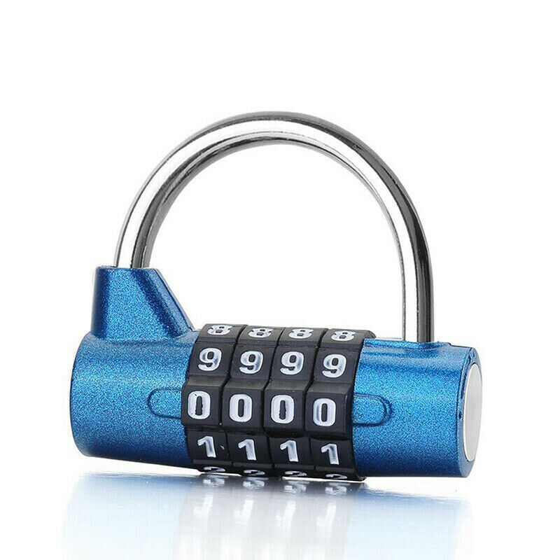 Blue Coated Zinc Alloy 4-Digit Combination Padlock Wide Shackle