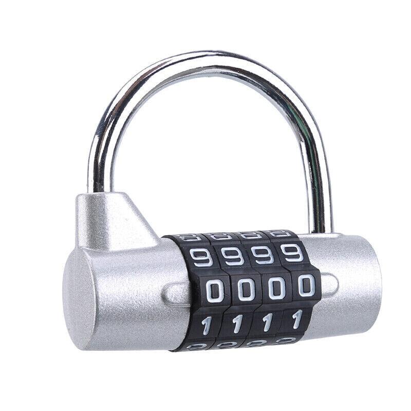 Silver Finish Zinc Alloy 4-Digit Combination Padlock Wide Shackle