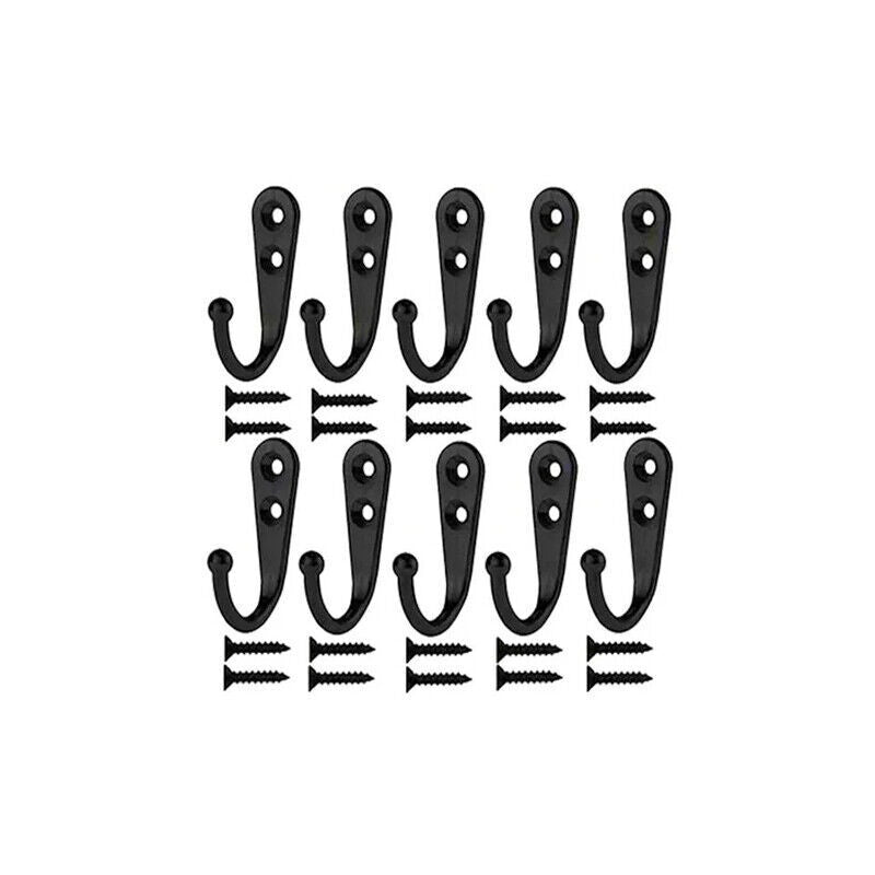 Black Finish Zinc Alloy Wall Hooks for Coats and Robes (10pcs)