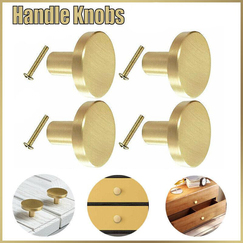 Gold Finish Solid Brass Round Cabinet Knobs Single-Hole Pulls