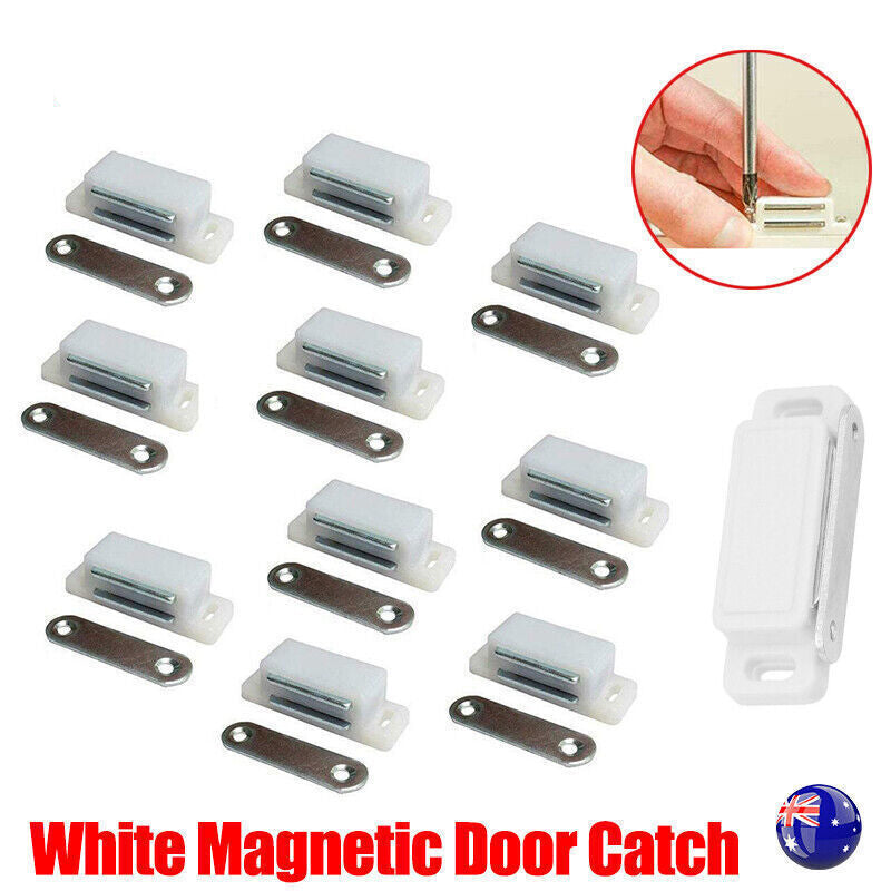 White Concealed Magnetic Cabinet Door Catch Set of 2