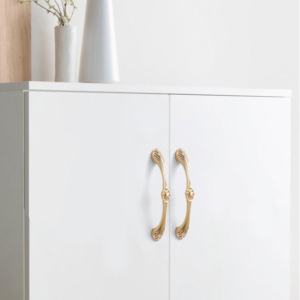 2 Hole Distances Pure Copper Cabinet Door Handle Gold Tone