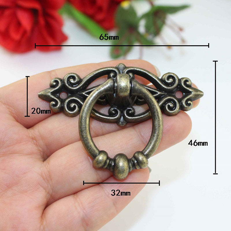 Vintage Zinc Alloy Cabinet Drawer Ring Pull Knobs 5 Pcs - Black