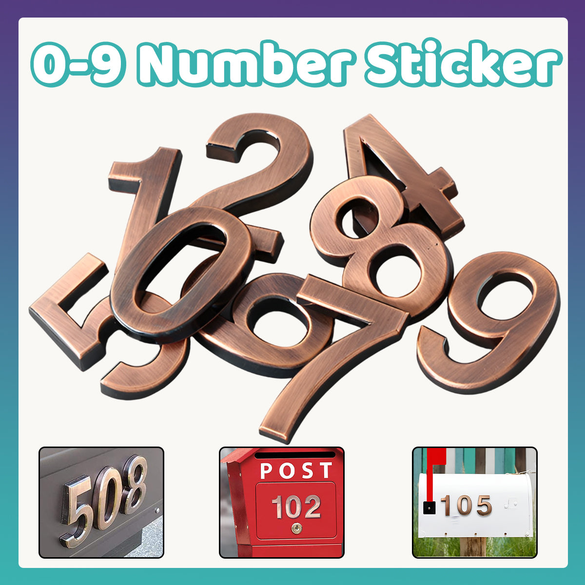 Bronze Plated ABS Door Address Hotel Number Sticker 0–9