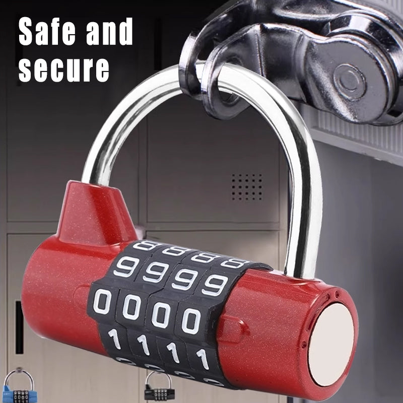 Red Coated Zinc Alloy 4-Digit Combination Padlock Wide Shackle