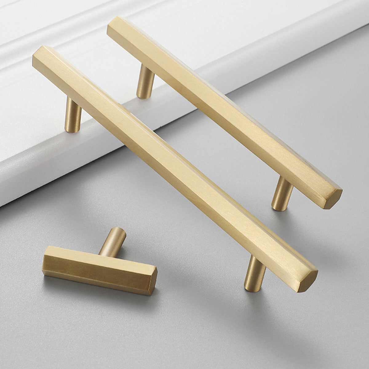 Gold Brass Hexagonal Cupboard & Cabinet Door Pull Handle