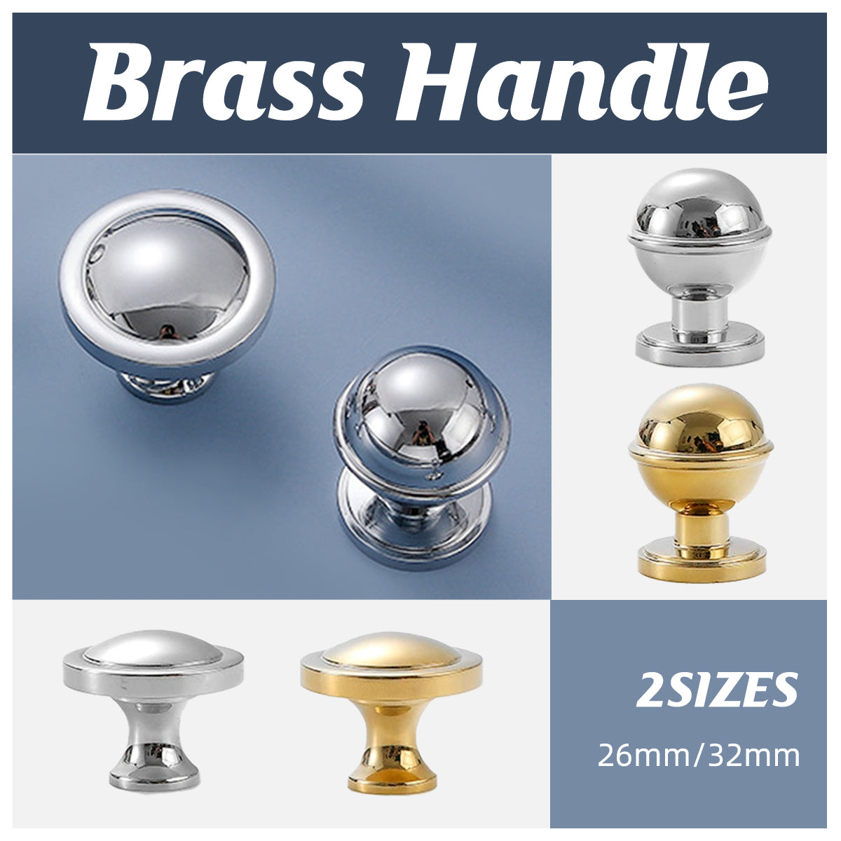 Solid Brass Cabinet Handle with Gold or Silver Finish