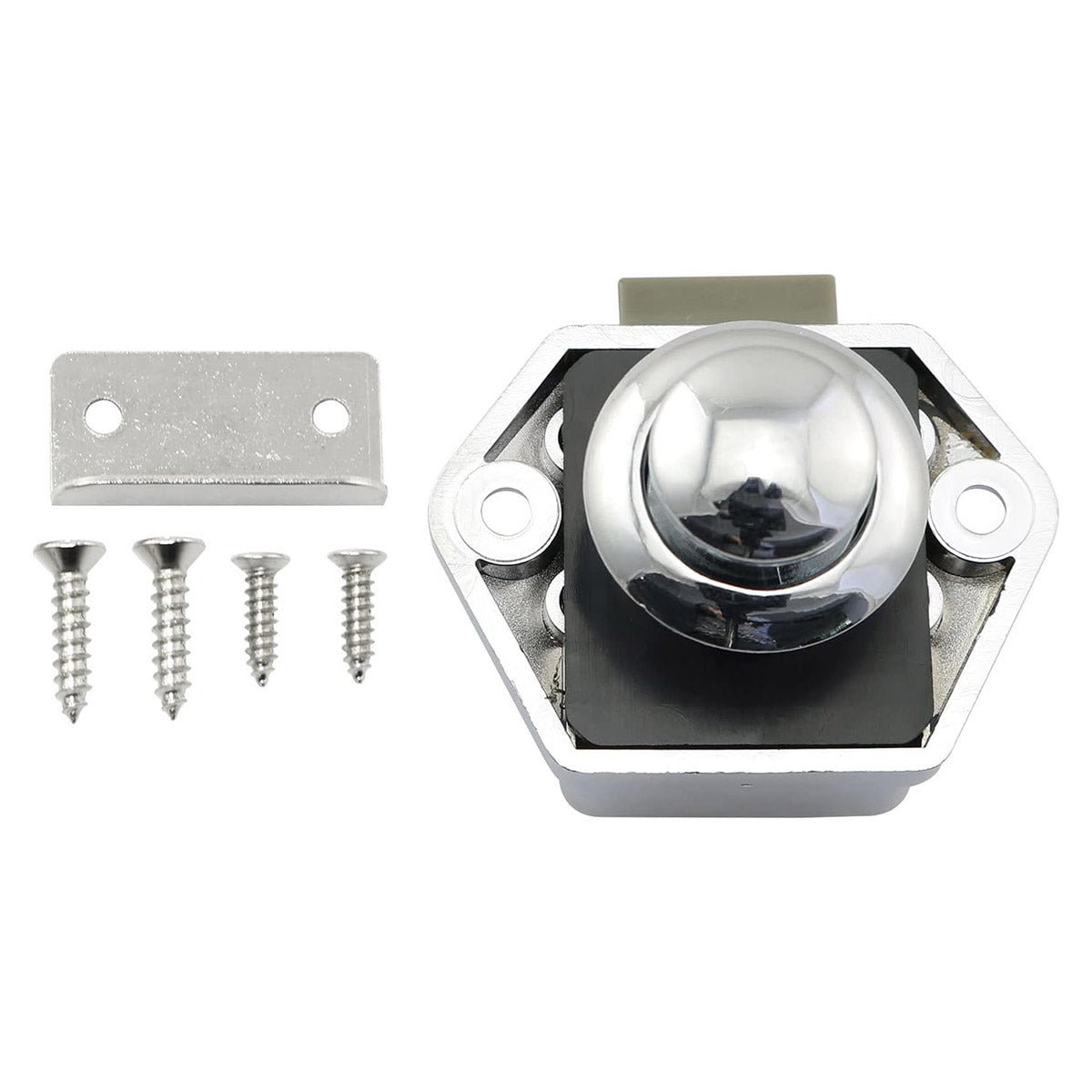 Silver Chrome-Plated Metal and ABS Push Button Cabinet Door Locks