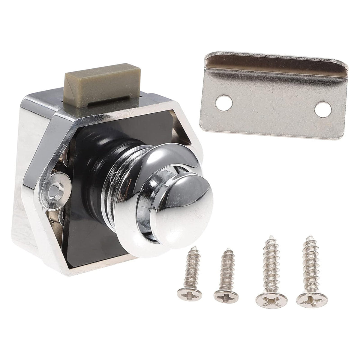 Silver Chrome-Plated Metal and ABS Push Button Cabinet Door Locks