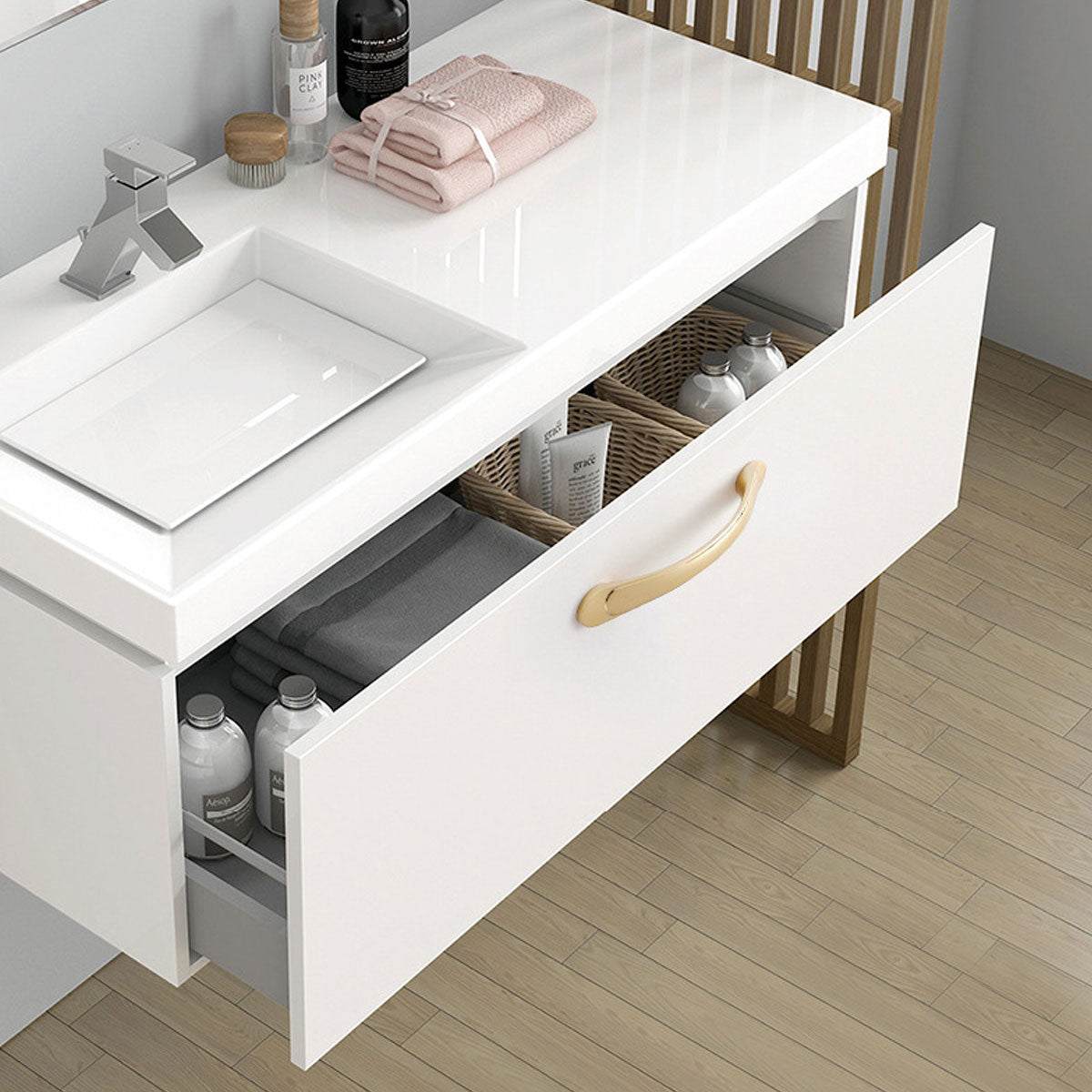 2 Hole Distances Pure Copper Cabinet Door Handle Gold Tone