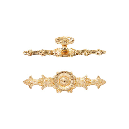 Gold Finish Copper Cabinet Handle with Carved Design