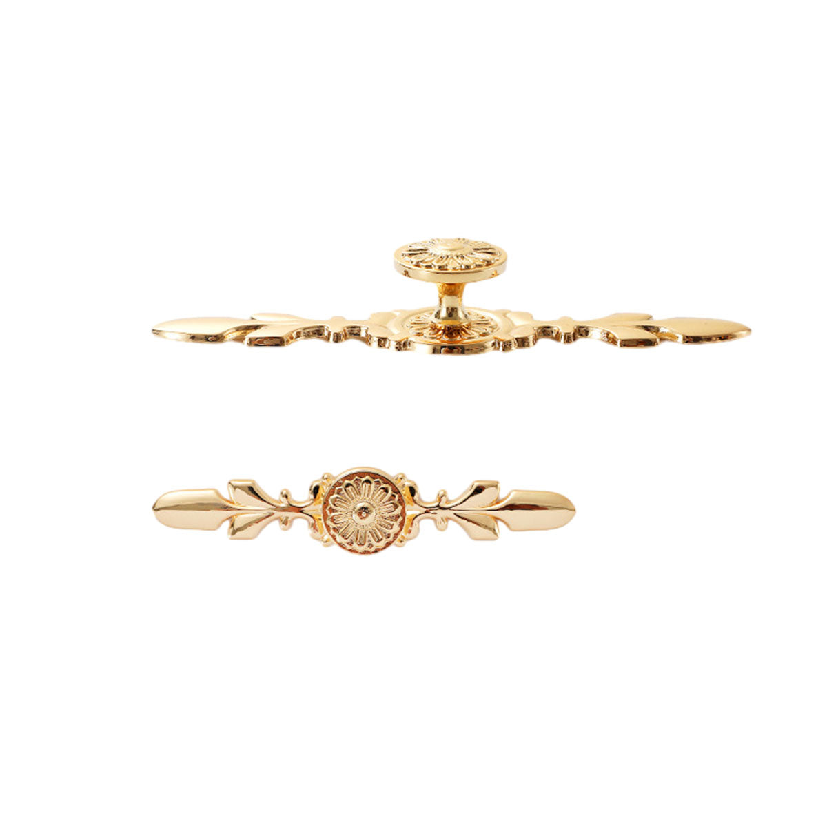 Gold Finish Copper Cabinet Handle with Carved Design