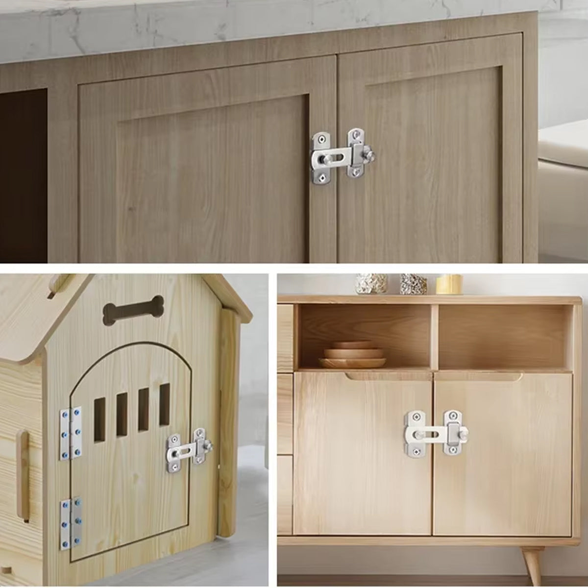 Silver Stainless Steel 90 Degree Sliding Door Safety Latch Set