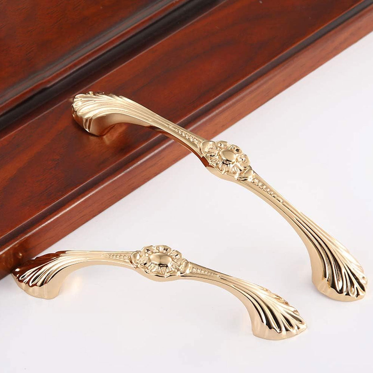 2 Hole Distances Pure Copper Cabinet Door Handle Gold Tone