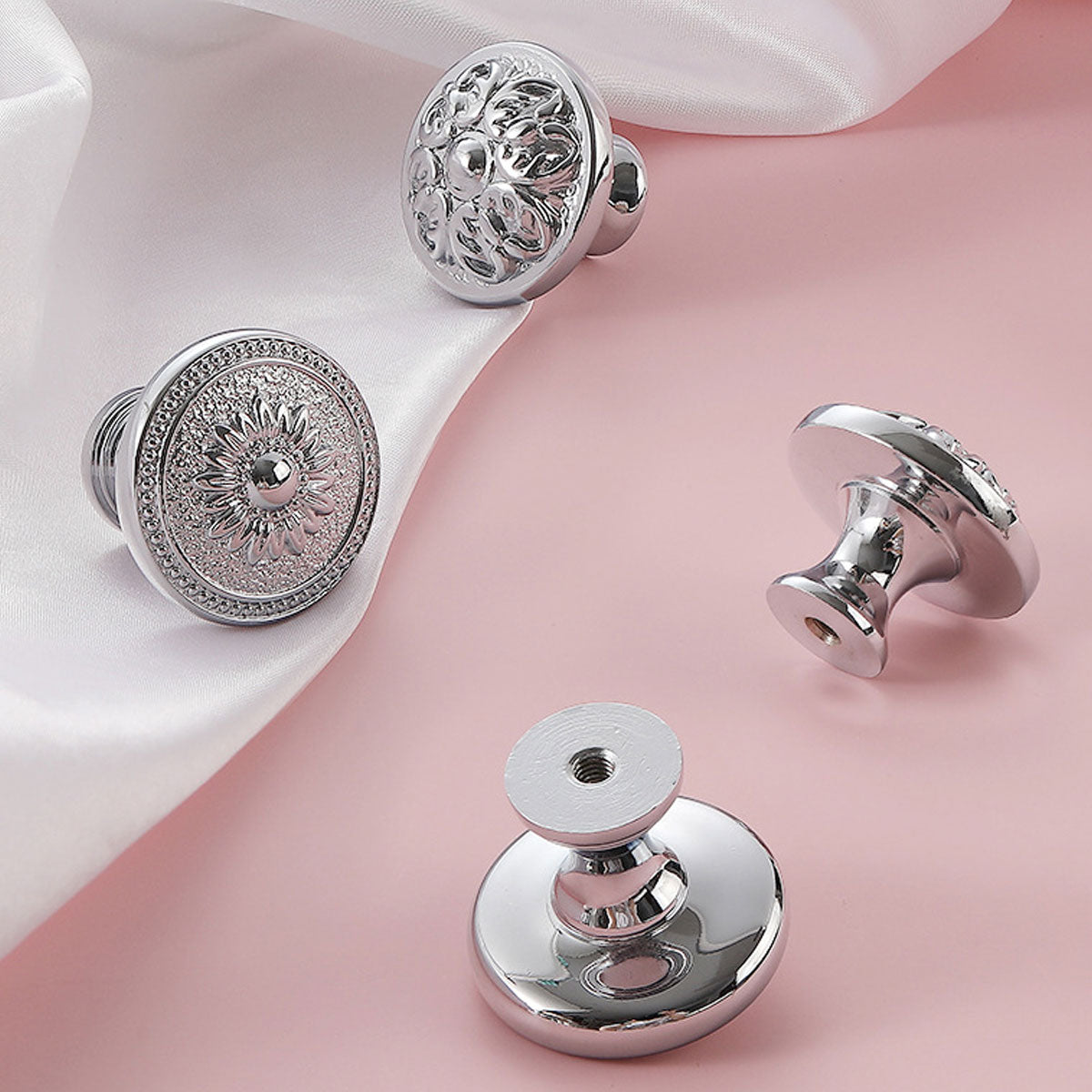 6 Styles Silver Solid Brass Cabinet Handle Single-Hole Mount