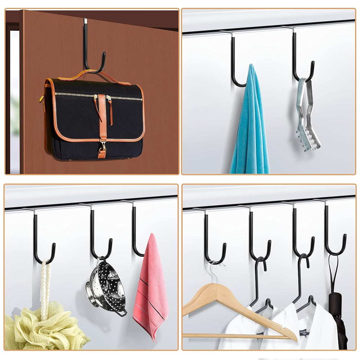 Black or White Rust-Resistant Metal Over the Door Hooks (10PCS)