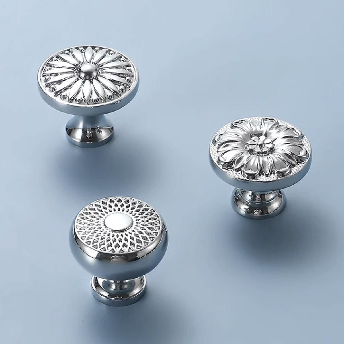 6 Styles Silver Solid Brass Cabinet Handle Single-Hole Mount