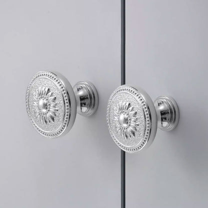 6 Styles Silver Solid Brass Cabinet Handle Single-Hole Mount