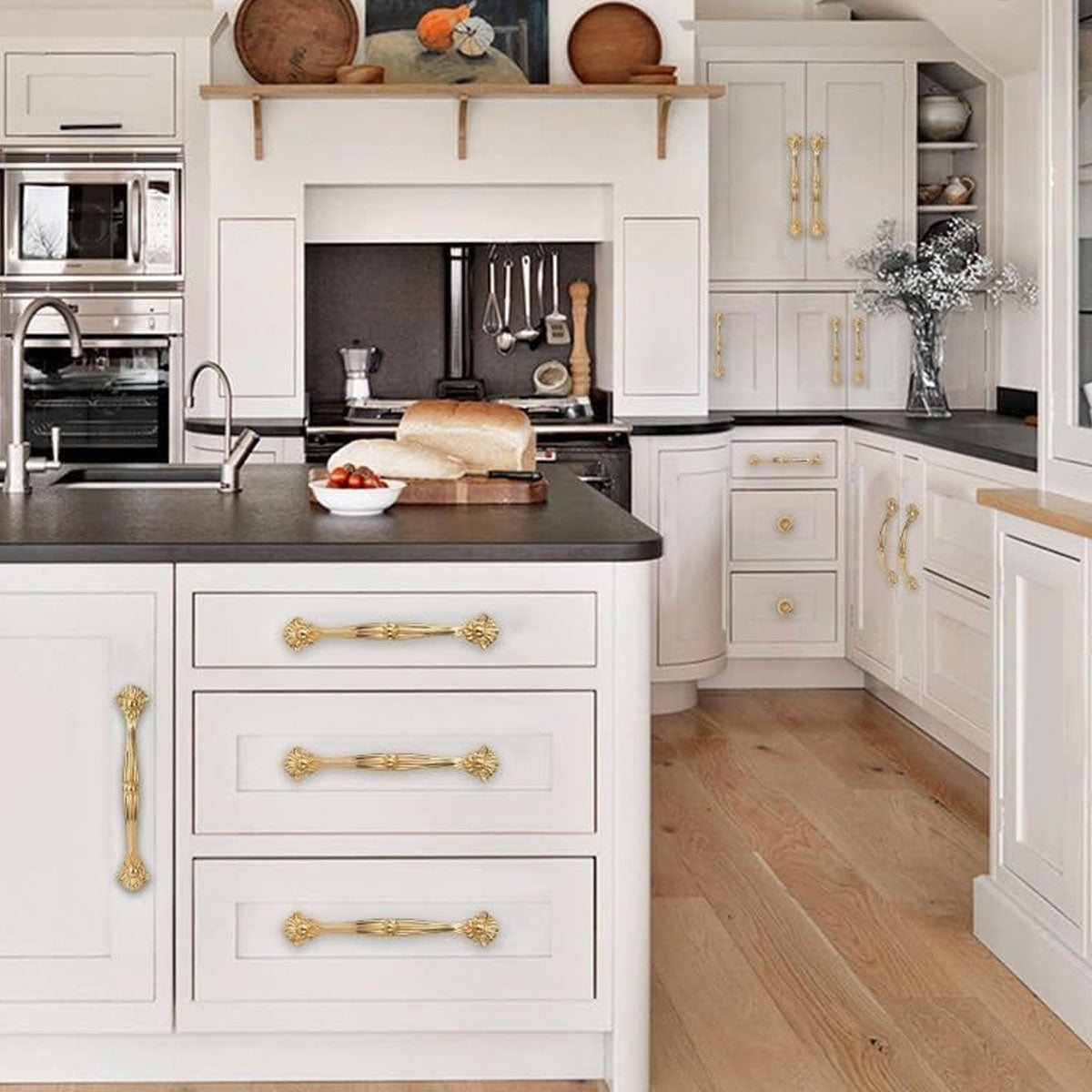 2 Hole Distances Pure Copper Cabinet Door Handle Gold Tone