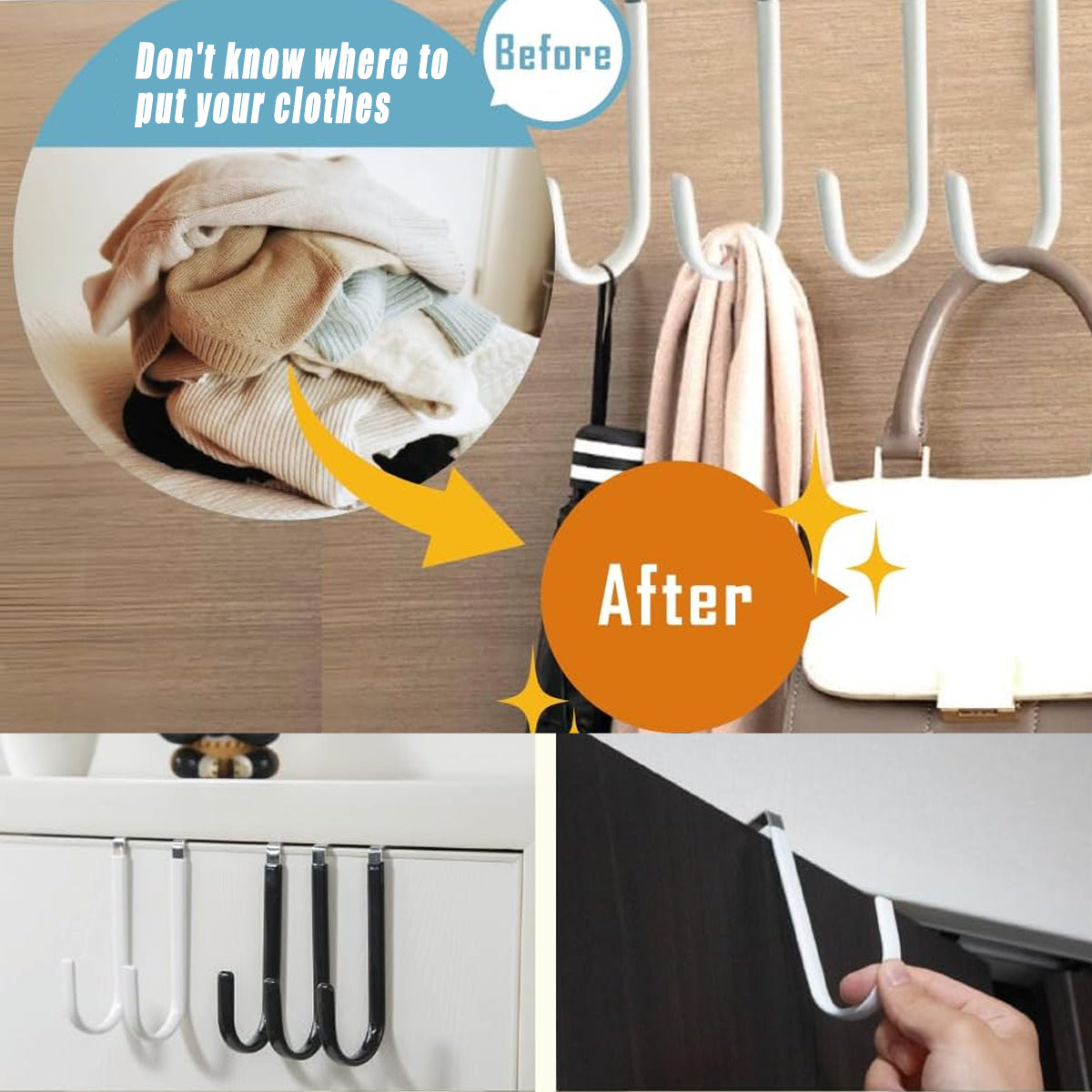 Black or White Rust-Resistant Metal Over the Door Hooks (10PCS)