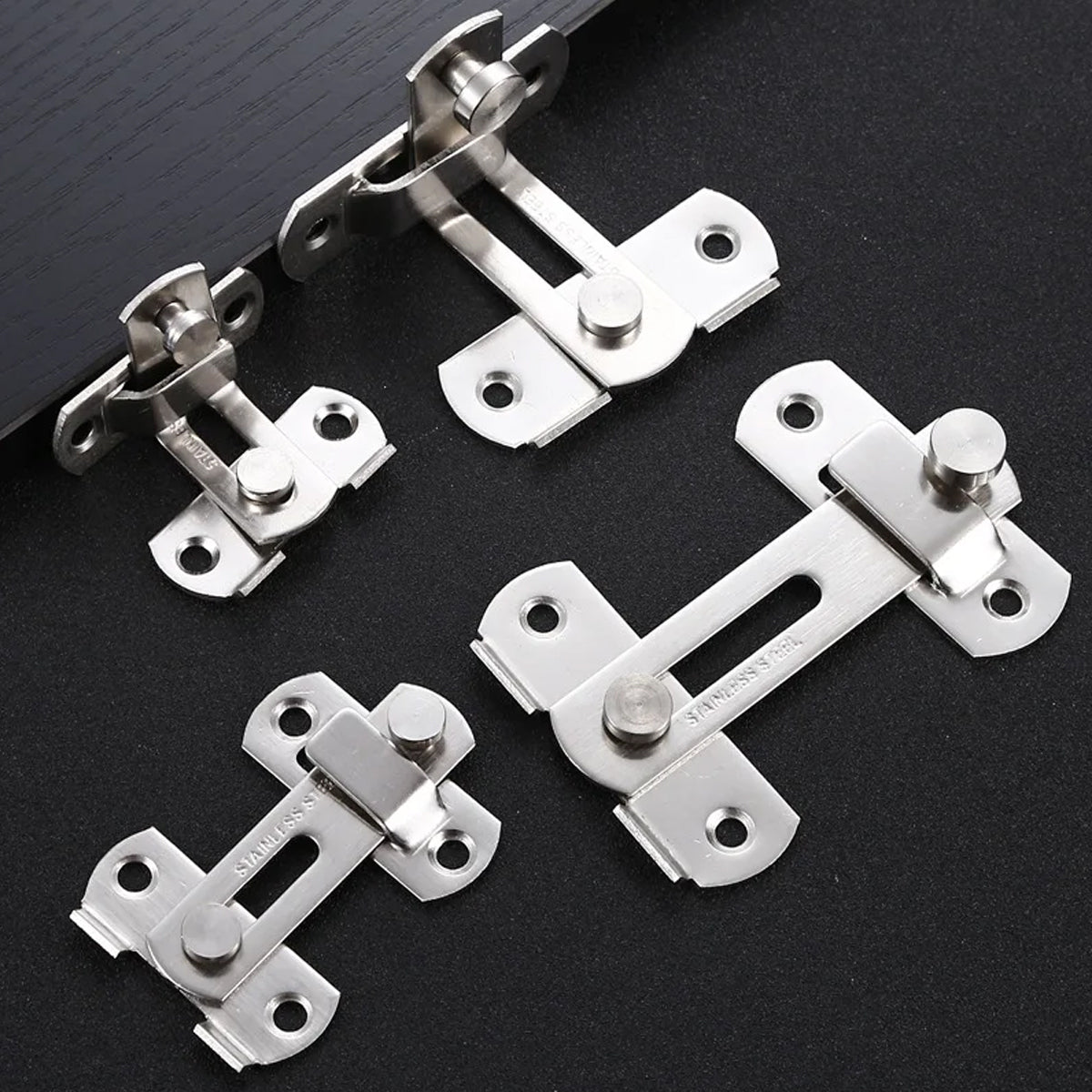 Silver Stainless Steel 90 Degree Sliding Door Safety Latch Set