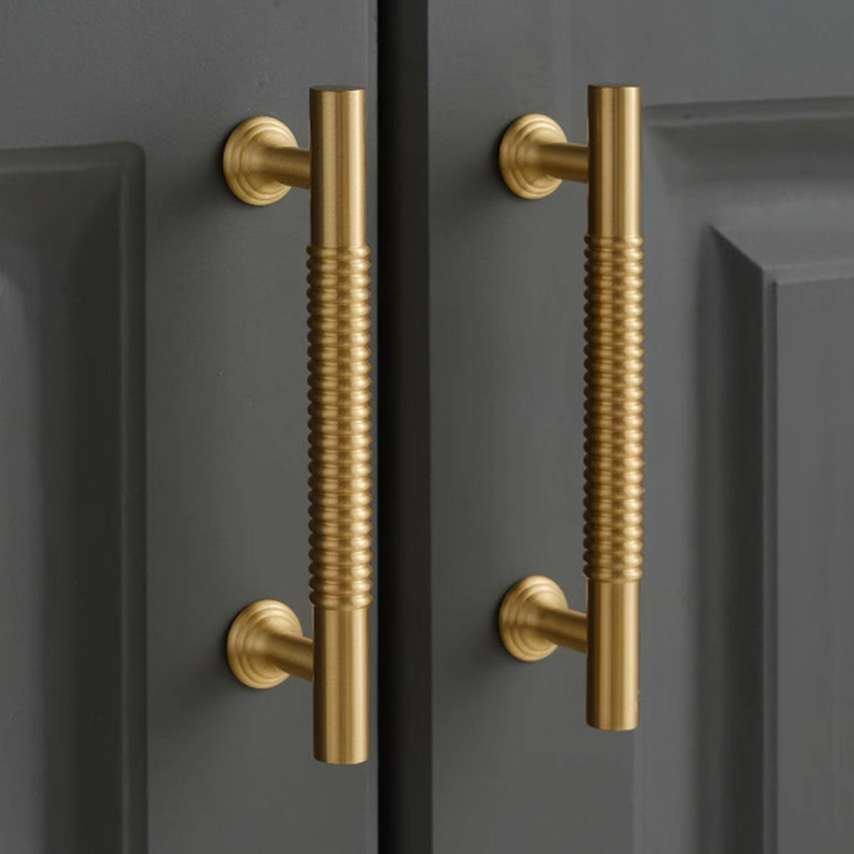 Gold Solid Brass Cabinet Handle with Textured Grip