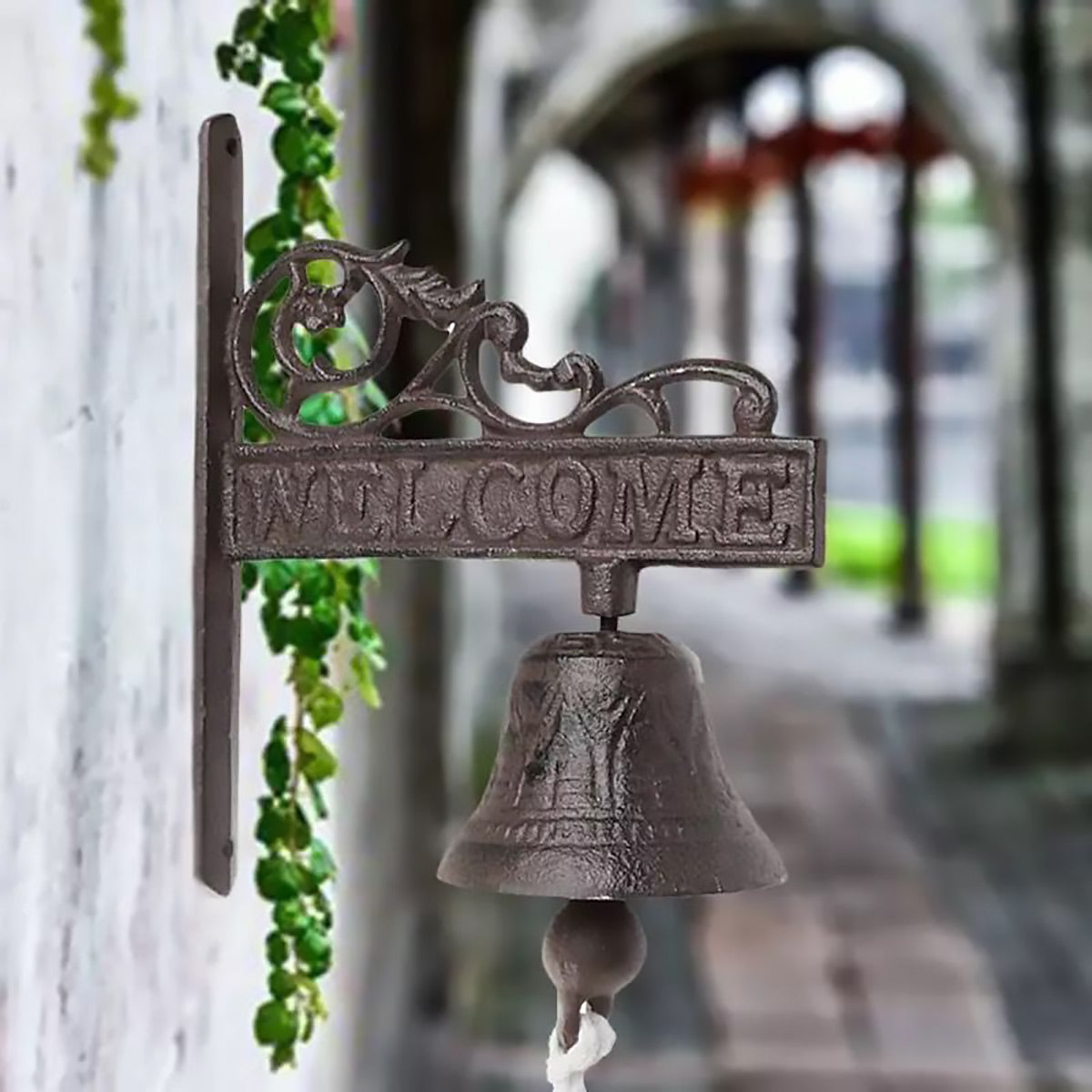 Dark Brown Vintage Finish Cast Iron Wall Hanging Dinner Bell