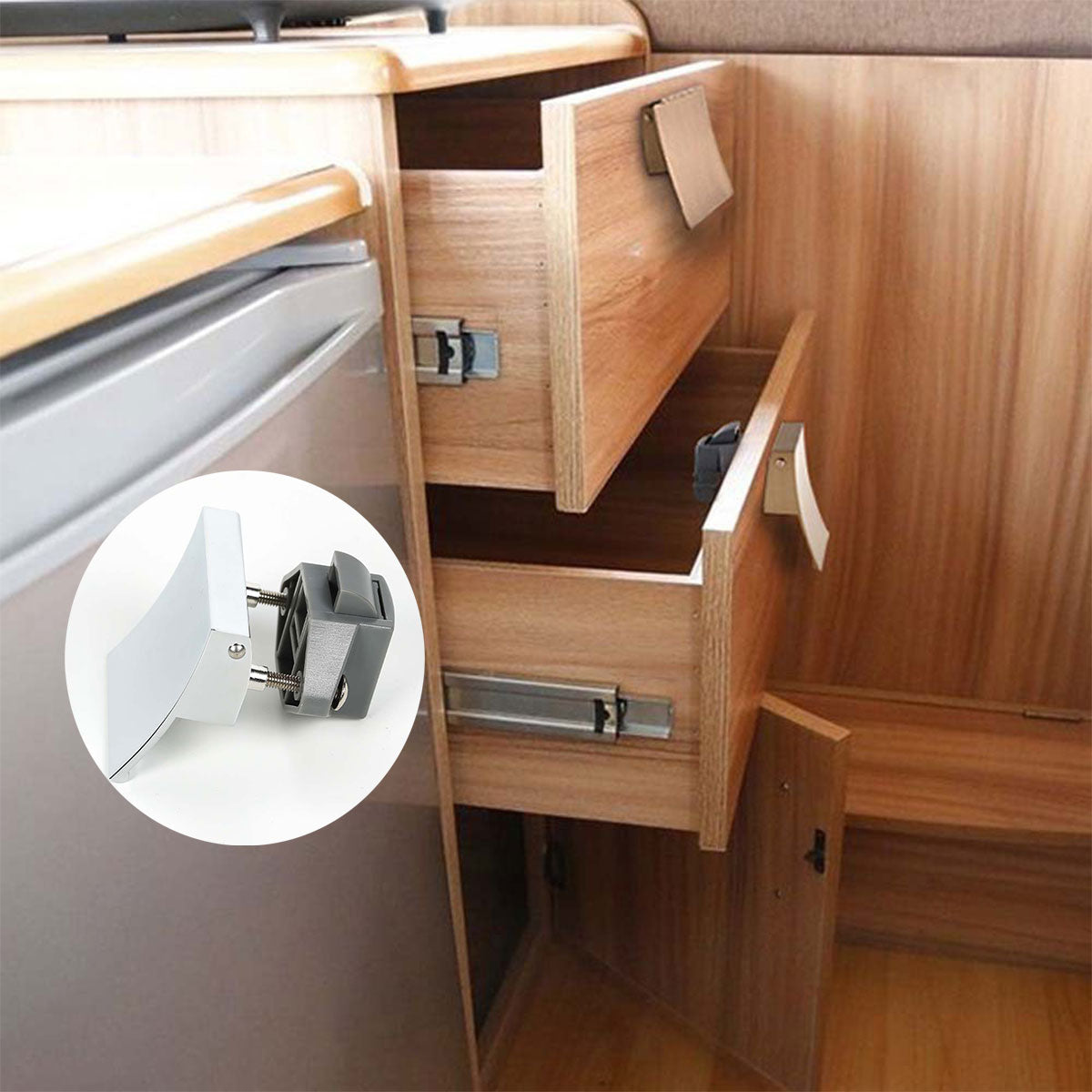 Silver Grey Finish Plastic-Metal Square Push Lock for Cabinets