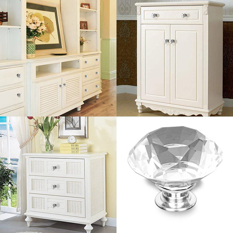 Clear Crystal & Zinc Alloy Cupboard & Cabinet Knob 30mm/40mm 10pcs