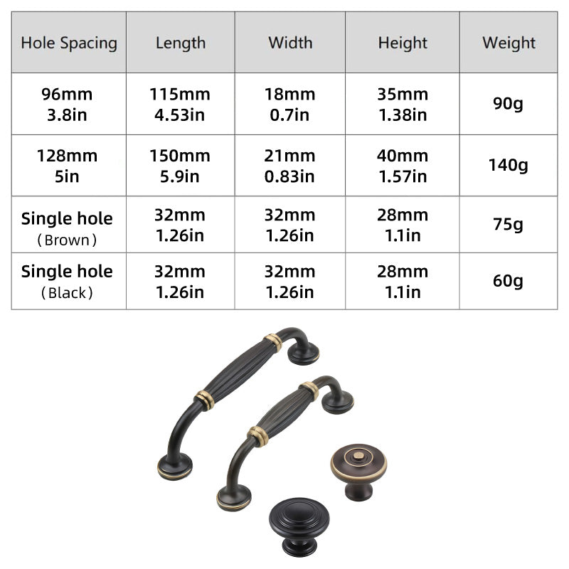 2 Colors Brass Cupboard & Cabinet Door Pull & Knob Handle 96-128mm