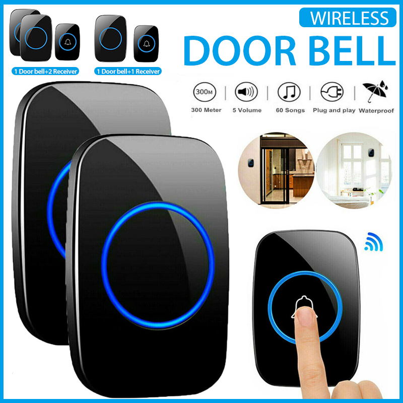 Wireless Waterproof Doorbell with 1/2 Plug-in Receivers