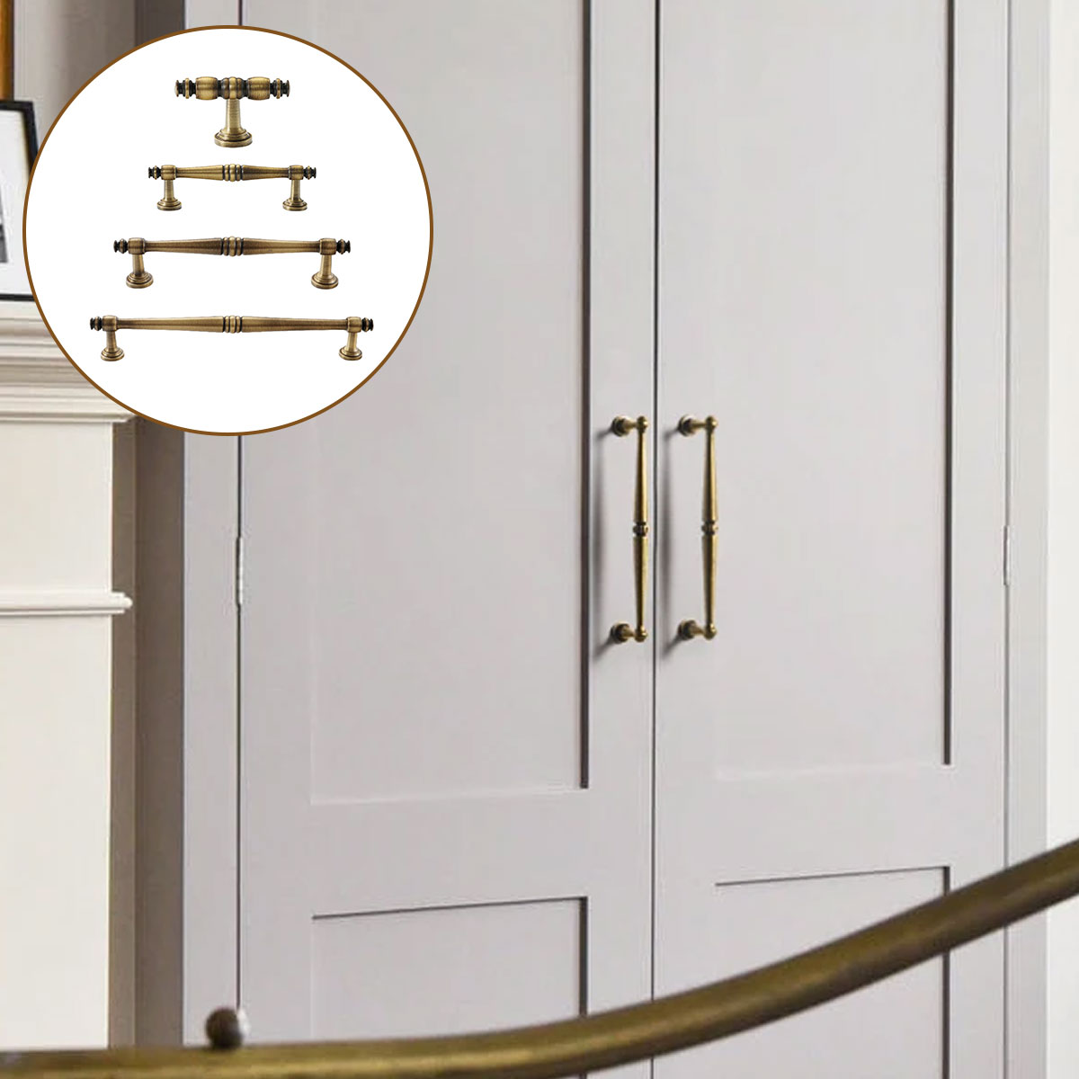 Antique Brass Cupboard & Cabinet Door Pull Handle 4 Sizes