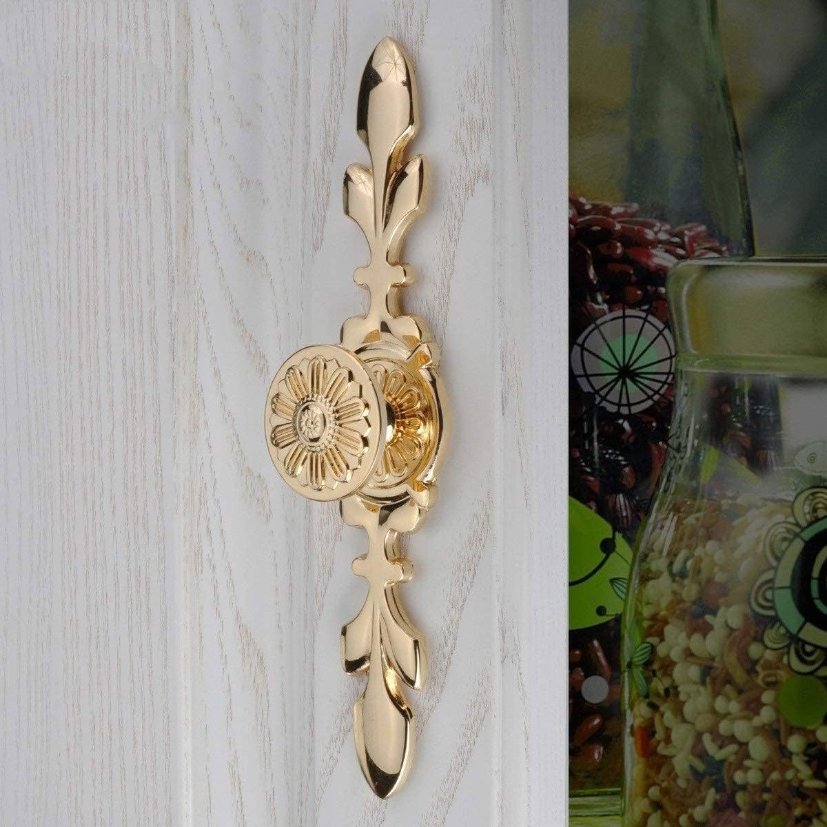 Gold Finish Copper Cabinet Handle with Carved Design