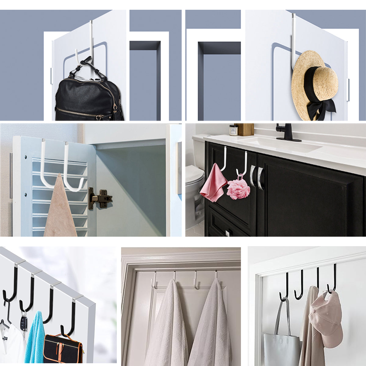 Black or White Rust-Resistant Metal Over the Door Hooks (10PCS)