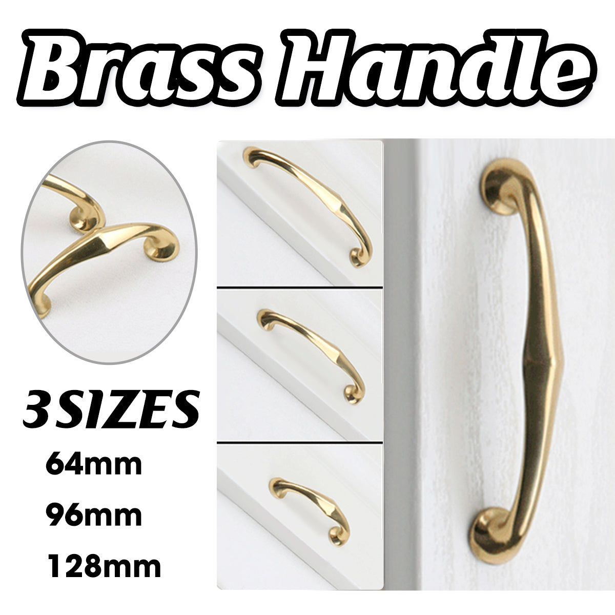 Solid Brass Cabinet Handle with Curved Grip