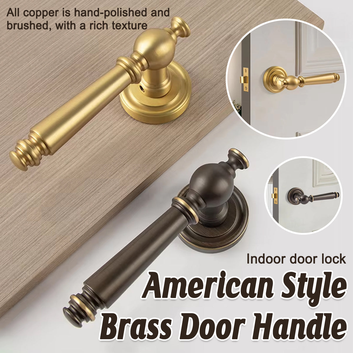 Brass Interior Door Handle American-Style Hand-Polished
